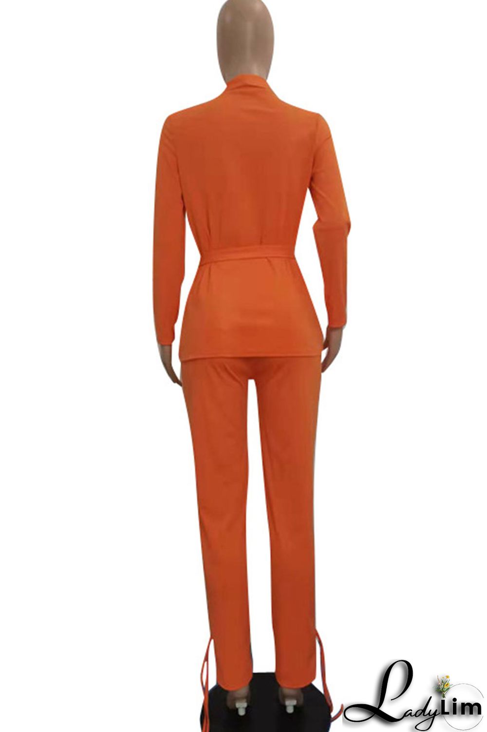 Brown Red Casual Work Solid Patchwork Turn-back Collar Long Sleeve Two Pieces(Contain The Belt)