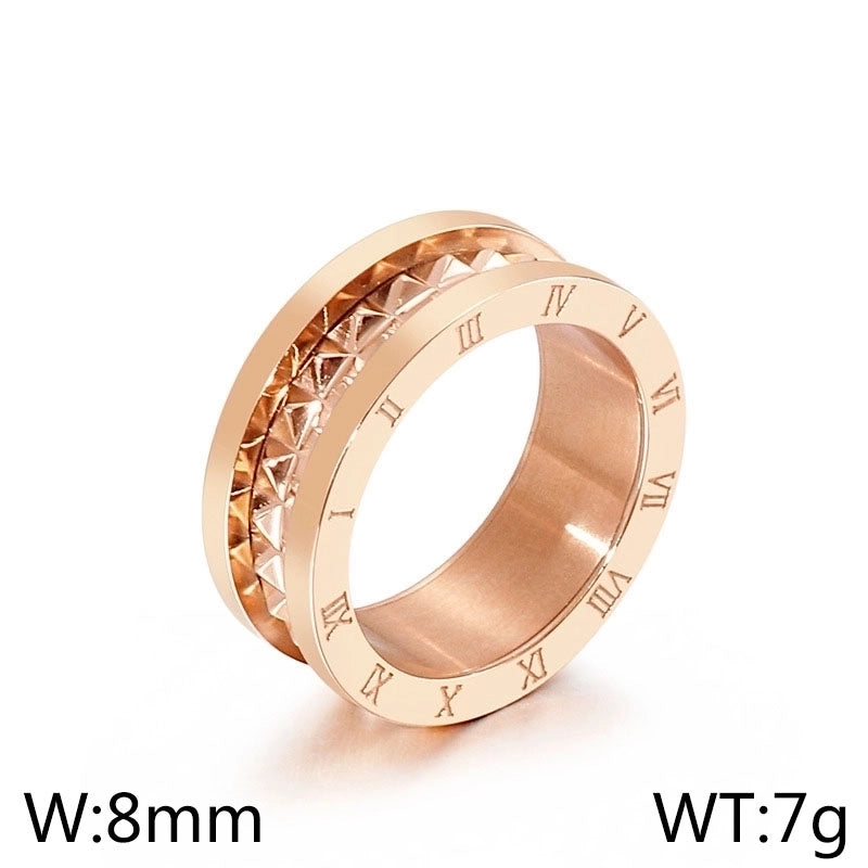 Streetwear Roman Numeral Titanium Steel 18K Gold Plated Enamel Rings