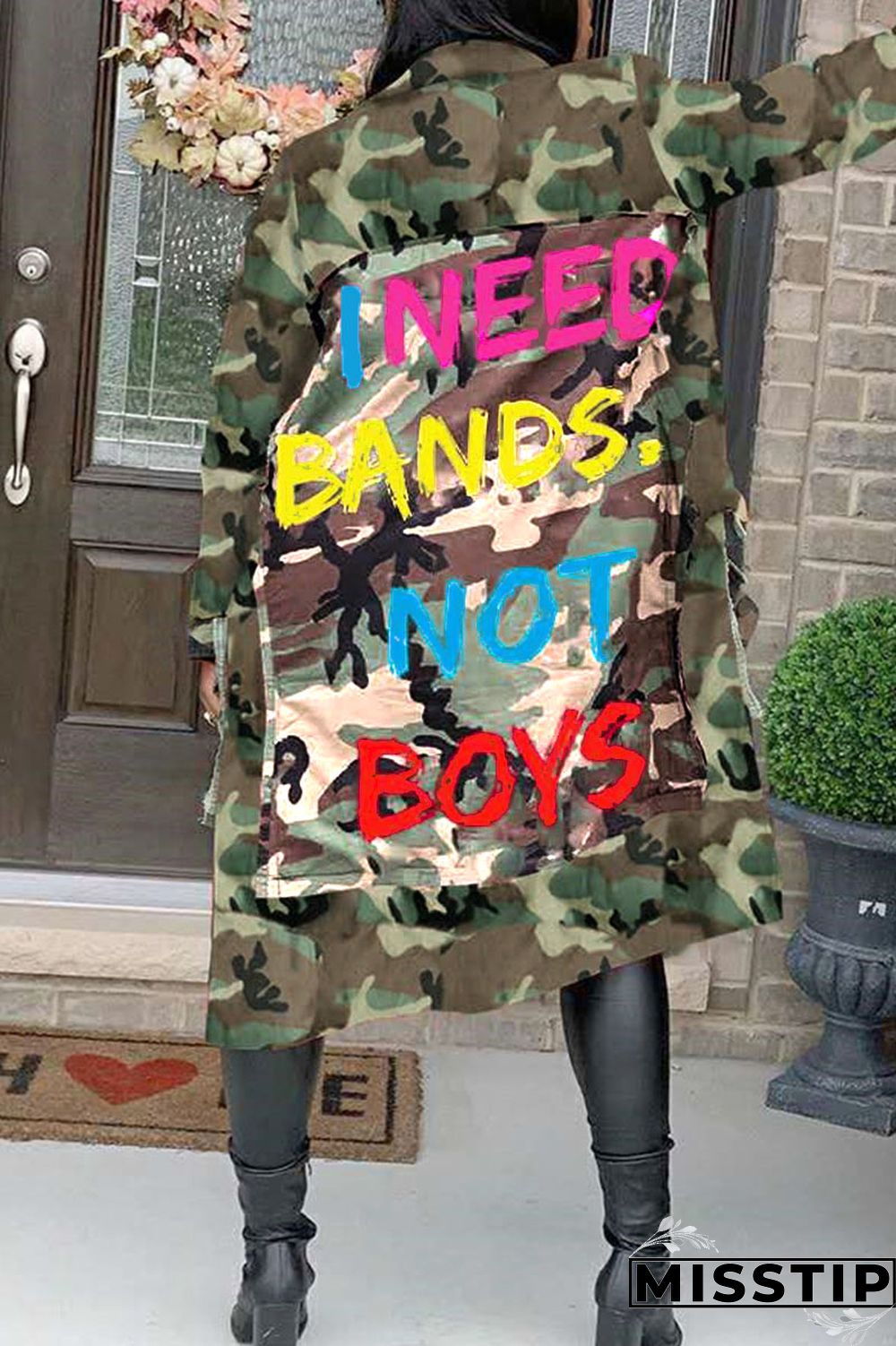 Camouflage Casual Street Print Camouflage Print Patchwork Turn-back Collar Outerwear