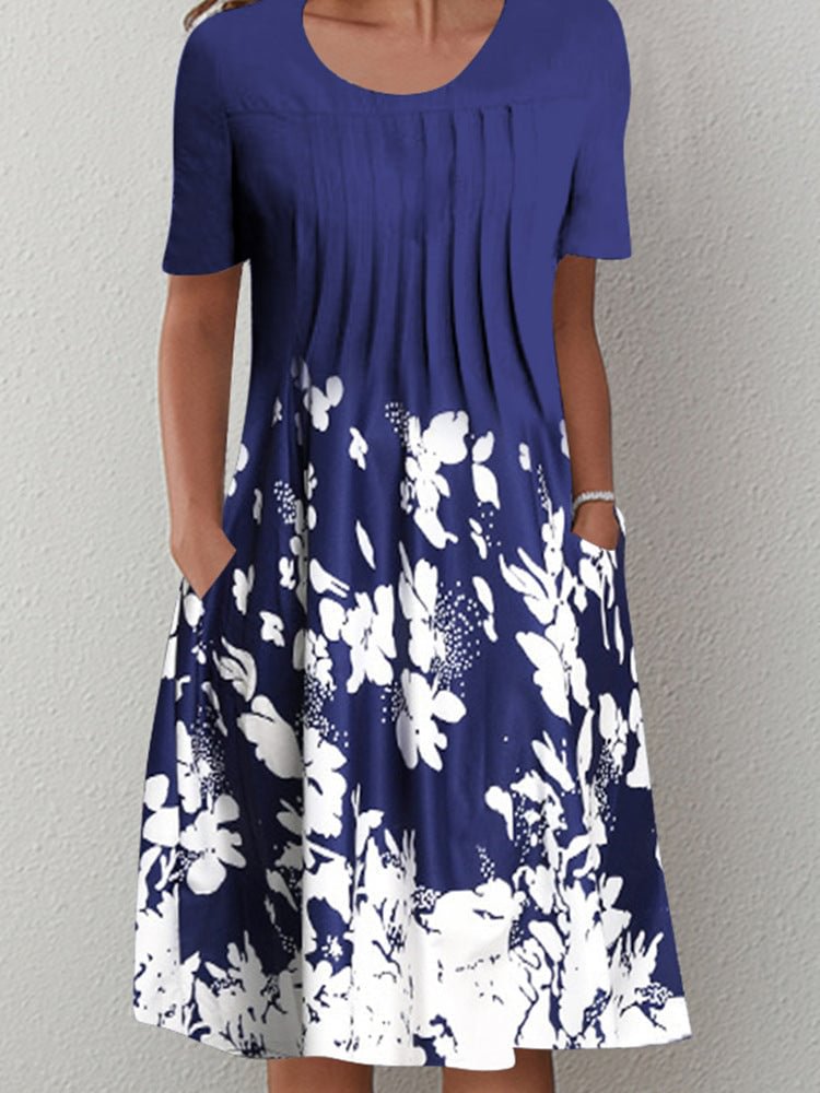 Women's Floral Floral Printed Short Sleeve Scoop Neck Midi Dress