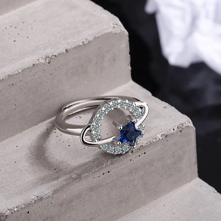 Olivenorma Pentagram Blue Topaz White Zircon Adjustable Ring