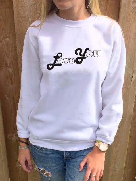 LOVE YOU Letter Round Neck  Long Sleeves Sweatshirt