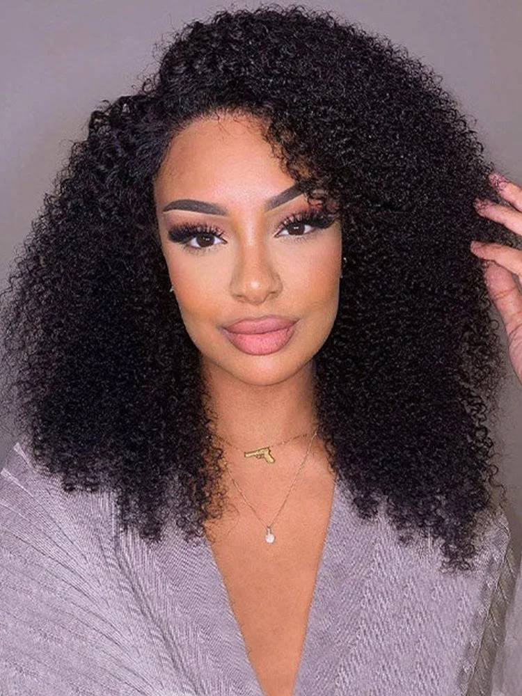 Pre-bleached Afro Curly Hair Swiss HD Lace Front Wig Human Hair Pre plucked Wigs
