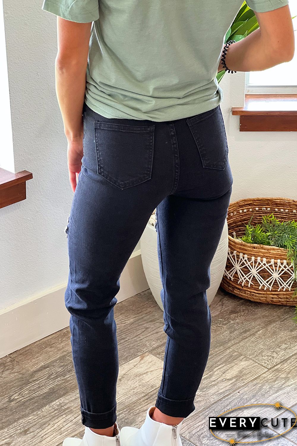 Black Rhinestone Cutout Skinny Jeans