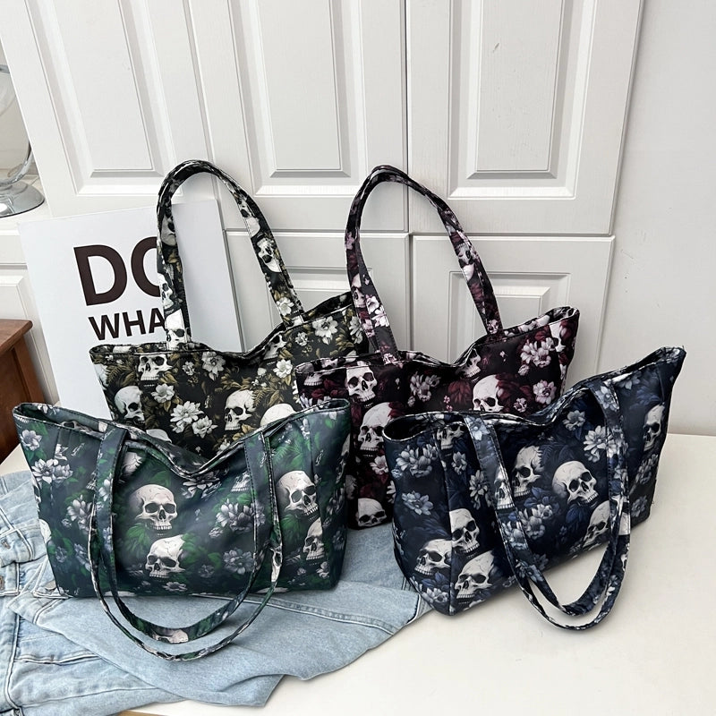 Halloween Women's Flower Skull Streetwear Square Zipper Shoulder Bag Underarm Bag