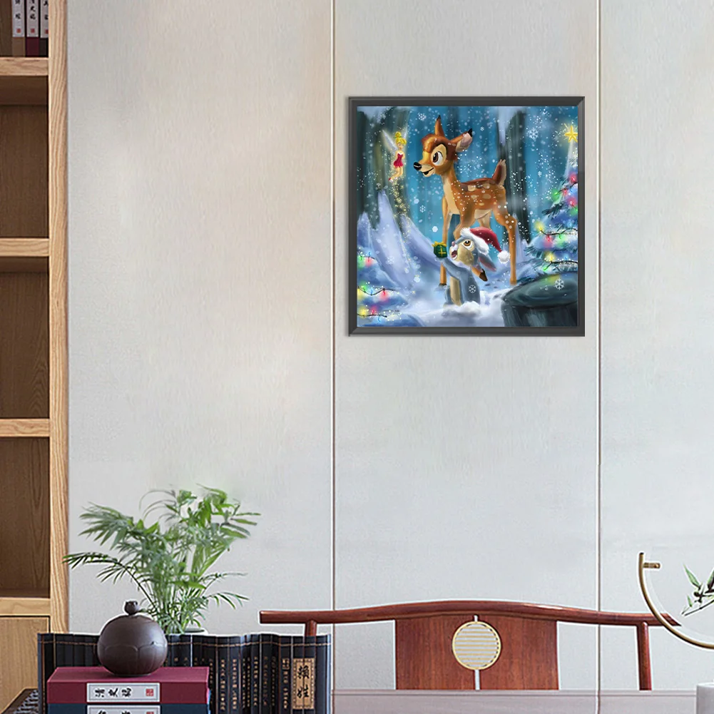 Full Round Diamond Painting 30*30cm - Deer And Squirrel In The Snow