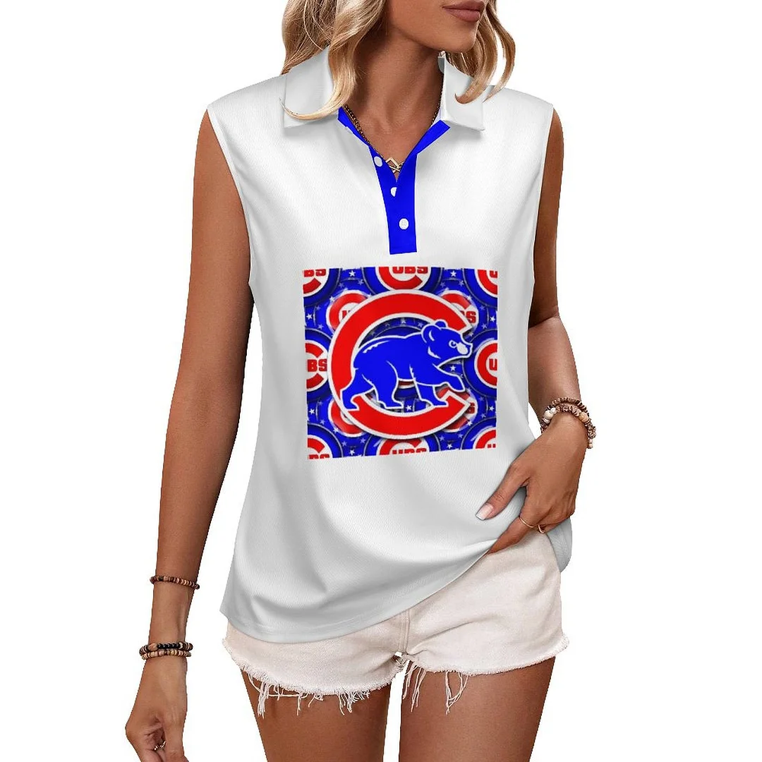 V-neck Sleeveless Casual POLO Shirt Tank Top for Women Printed with Pattern,Blue,Red