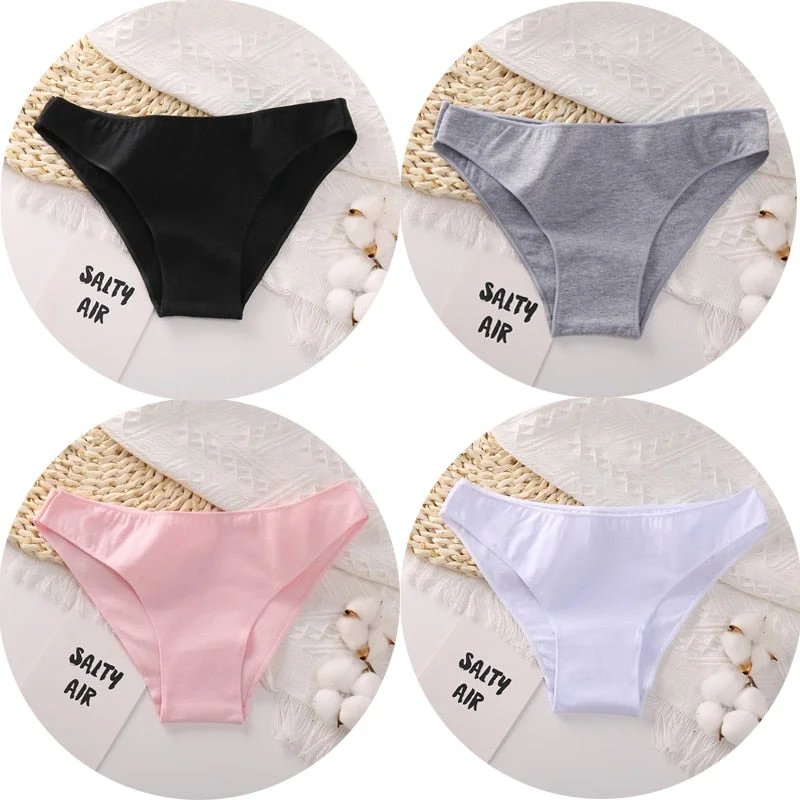 4PCS/Set Women Cotton Panties Sexy Low Waist Female Underpants Solid Elasticity Comfortable Underwear Women Panty Lingerie M-XXL