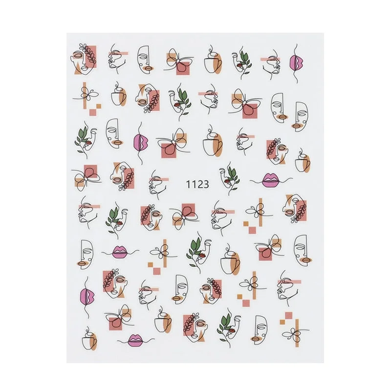 Hot Sale 3D Nail Sticker Lady Face Geometric Stickers for Nails Abstract Image Design Nails Accessories Manicure Stickers