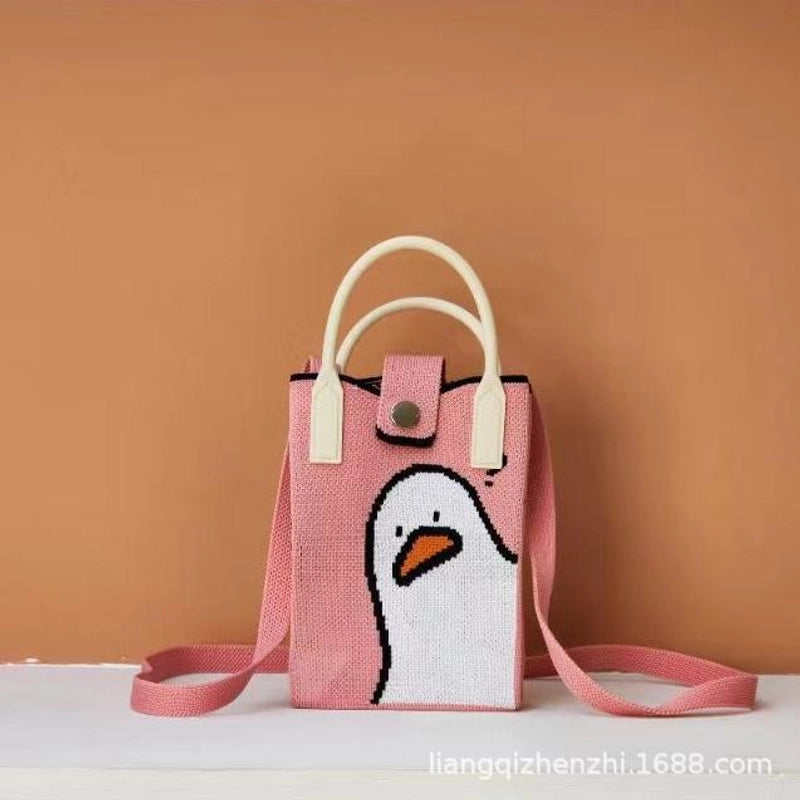 Women’s Polyester Cartoon Cute Square Hidden Buckle Shoulder Bag Handbag Crossbody Bag