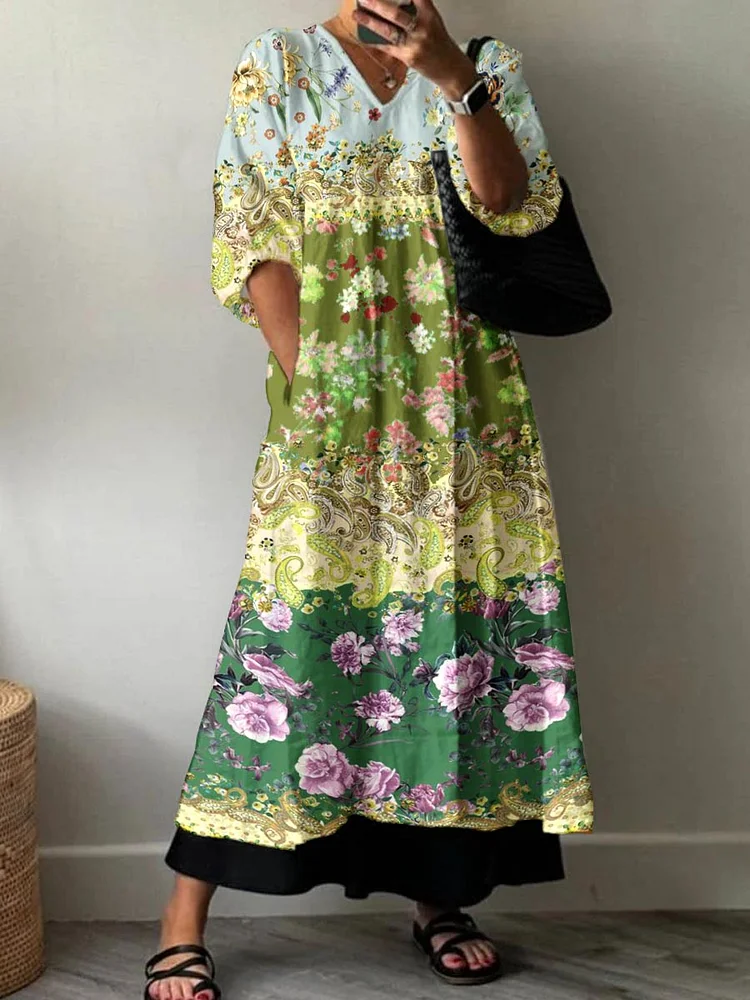Womens Resort Style Patterned Cotton Dress