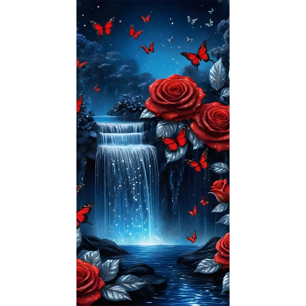 Waterfall Rose (velvet cloth) AB drill full round/square diamond painting
