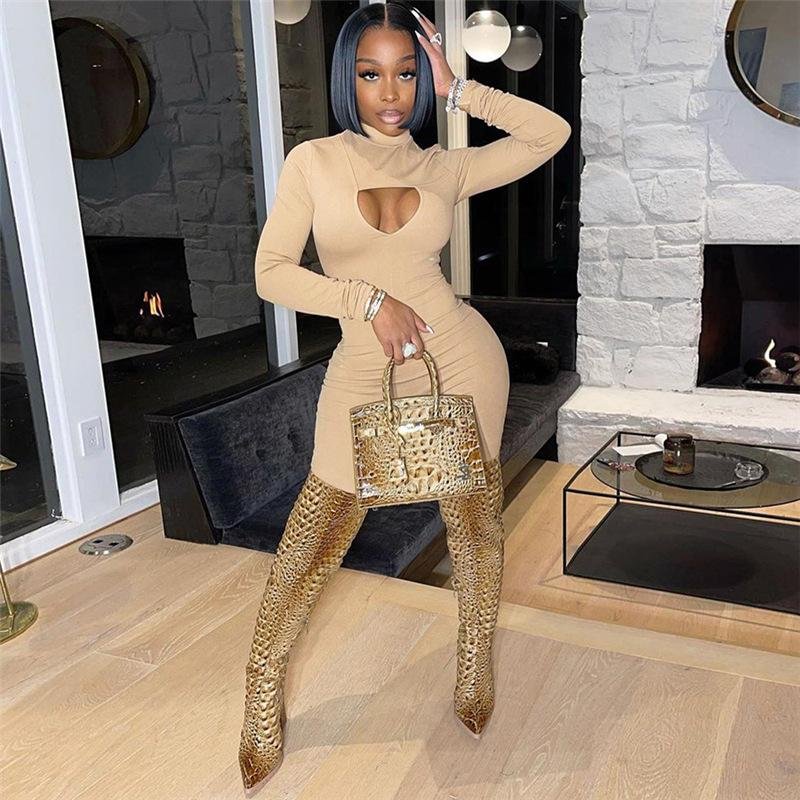 Mock neck sexy hollow skinny sports jumpsuit-zachics