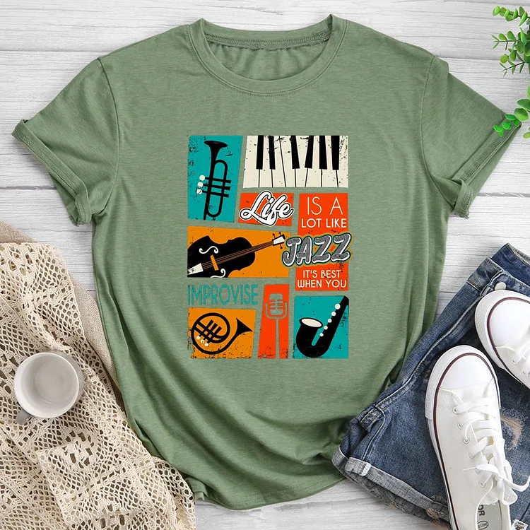 Life Is A Lot Like Jazz Instruments Round Neck T-shirt