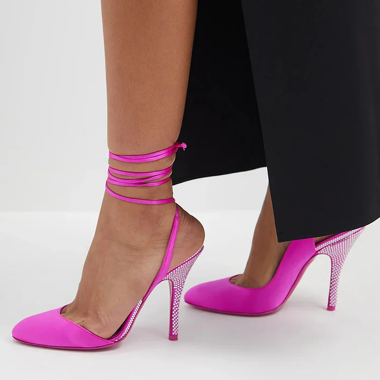 Hot Pink Vegan Suede Pumps Women'S Elegant Stiletto Heels Wedding Rhinestones Shoes |FSJ Shoes