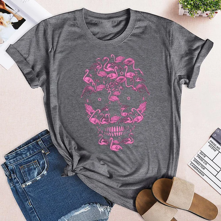 Pink Skull Flamingos T-Shirt Tee --Annaletters