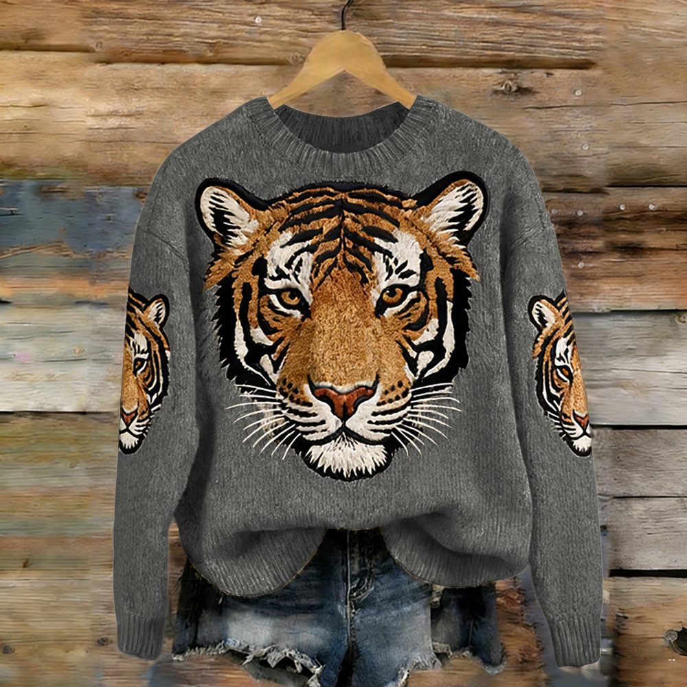 Vintage Fierce Tiger Comfortable Crew Neck Sweater wearshes