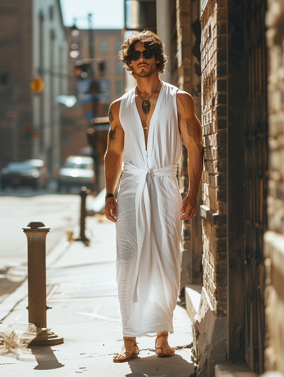 White Men Cotton Kaftan Long Caftan