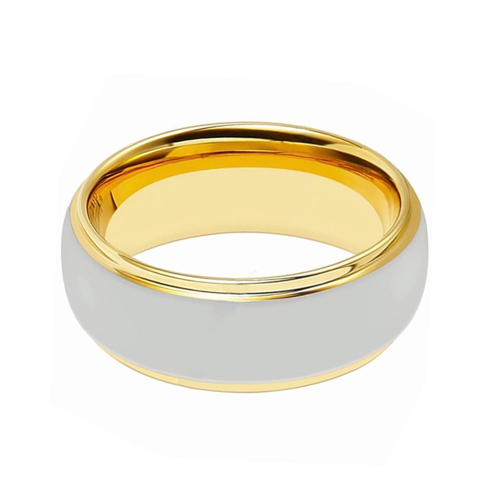 8mm Silver Glossy Tungsten Wedding Band Gold Step Edge Polished