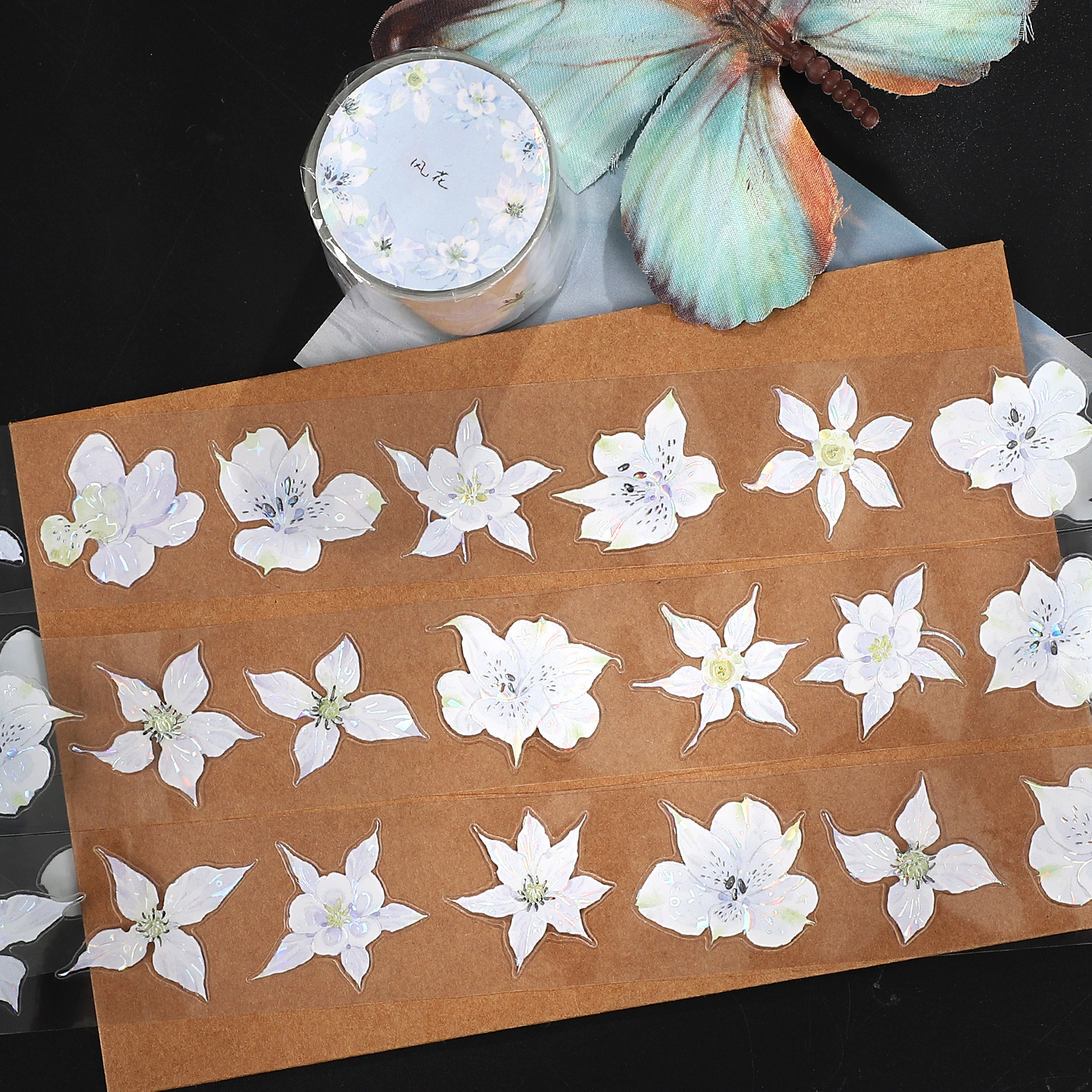 PET 테이프 - 32mm*6m 빈티지 겨울꽃 무늬