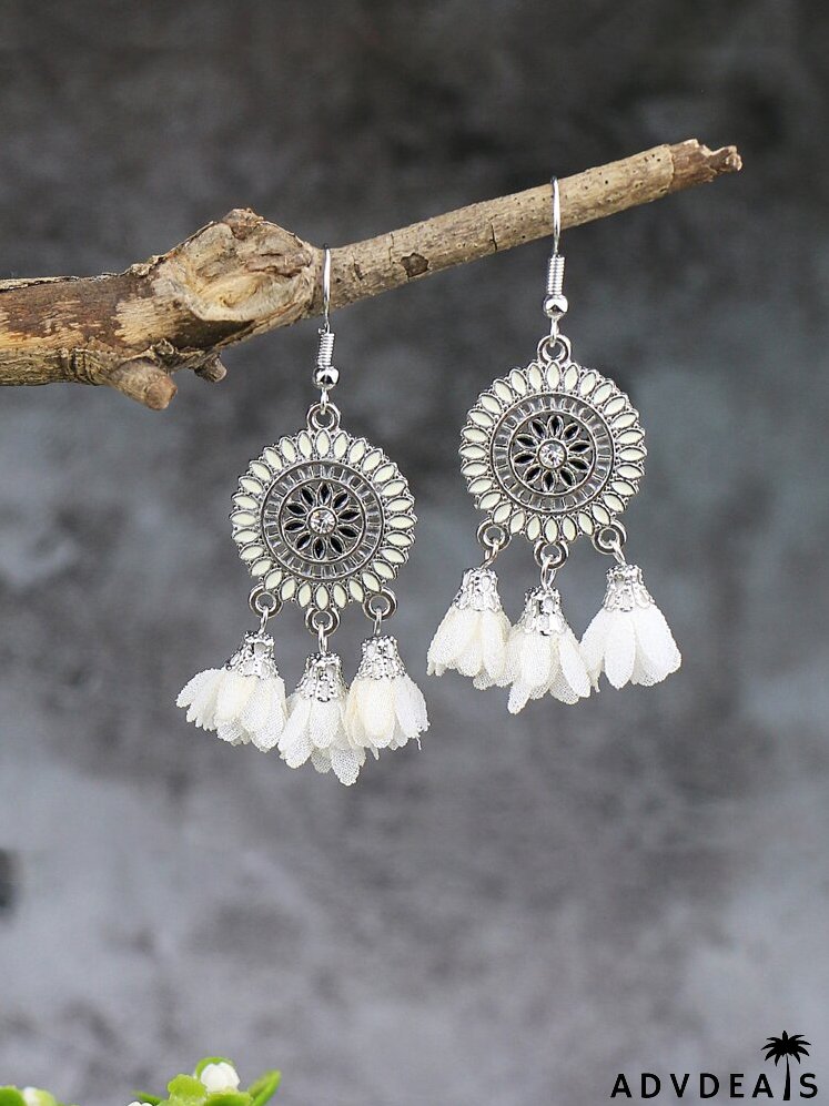 Fabric Flower Charm Drop Earrings