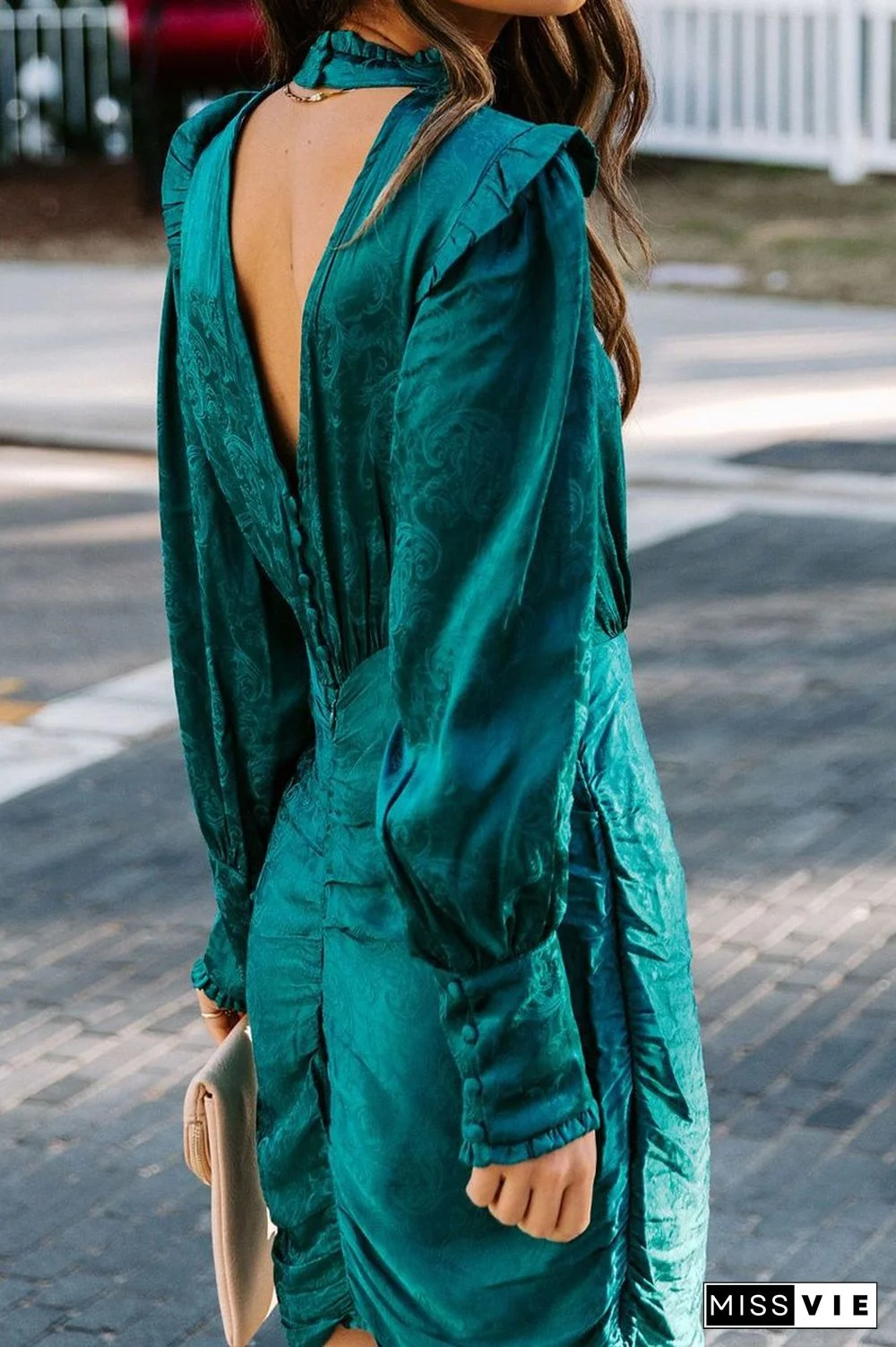 Open Back Jacquard Hip Package Dress