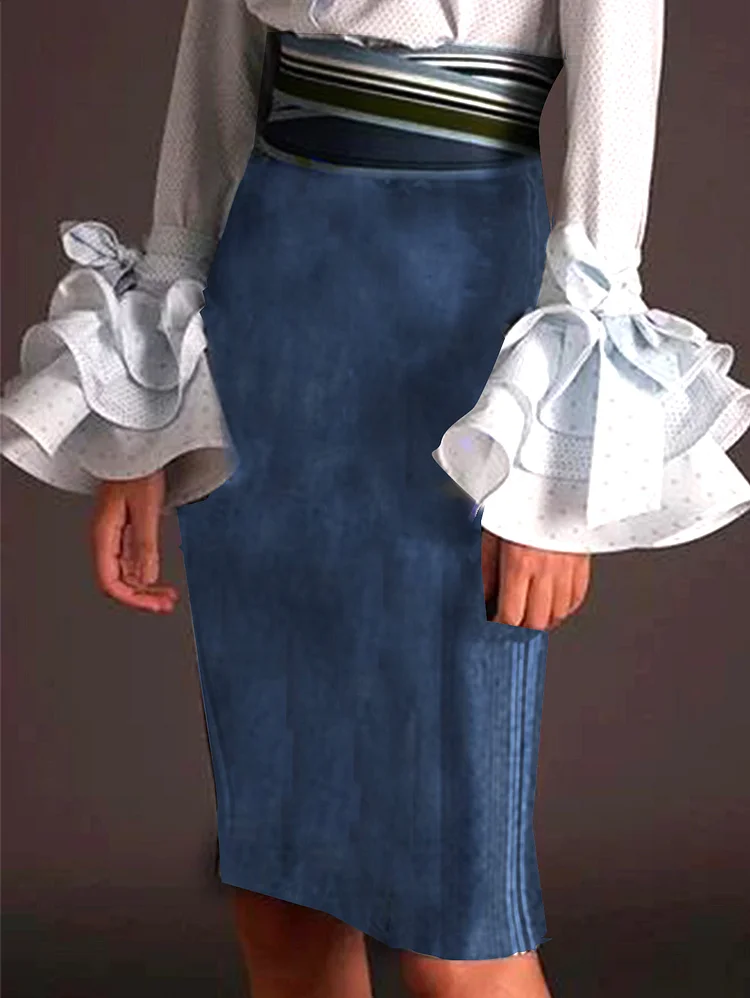 Ursime Explosive Fashion Plain High Waist Knee Length Denim Bodycon Skirt