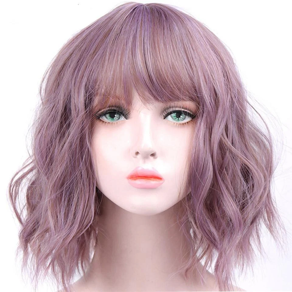 Halloween Purple Short Wavy Wigs-elleschic