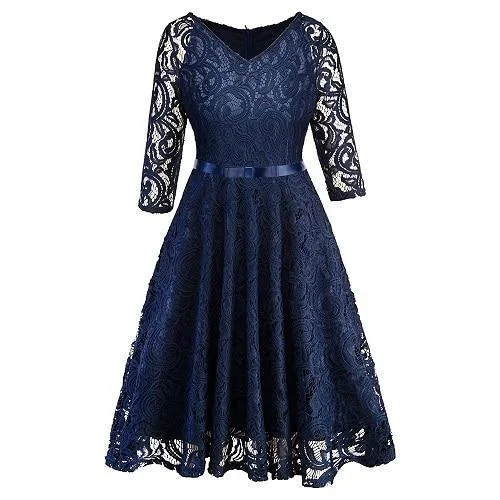 Women Evening Party Retro Gothic Hollow Out Floral Lace Dress