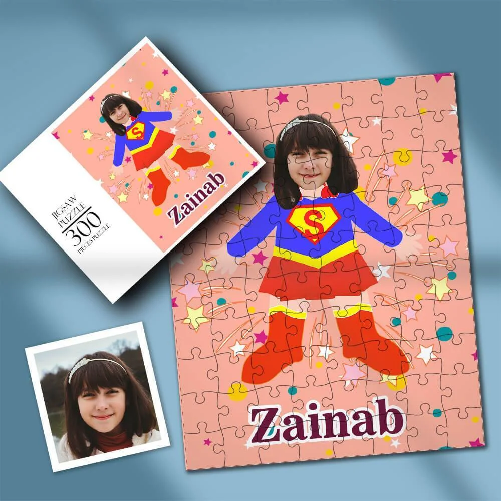 Custom Face Photo Superwoman Style Personalized Jigsaw Puzzle - 35-1000 pieces