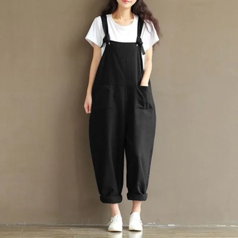 Brownm Fashion Women Girls Loose Solid Jumpsuit Strap Dungaree Harem Trousers Ladies Overall Pants Casual Playsuits Plus Size M-3XL