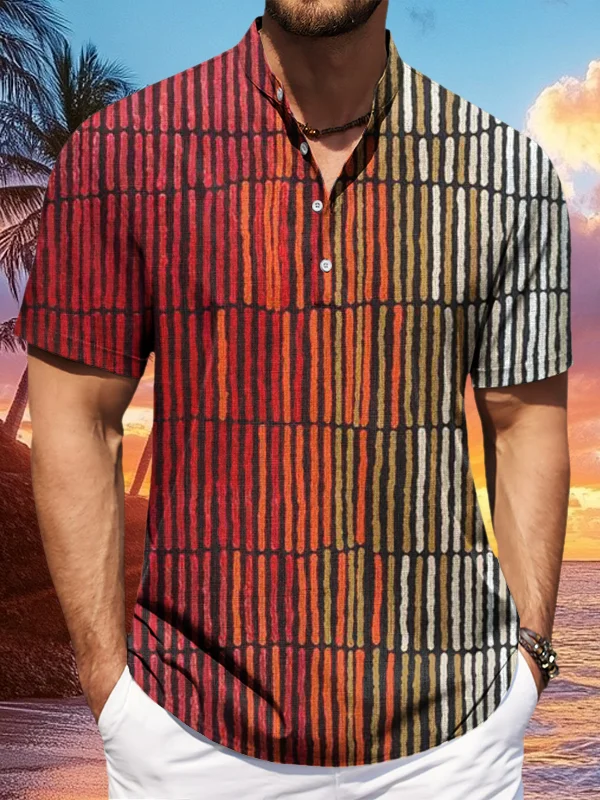 Men's Line Geometric Art Print Half Button Shirt
