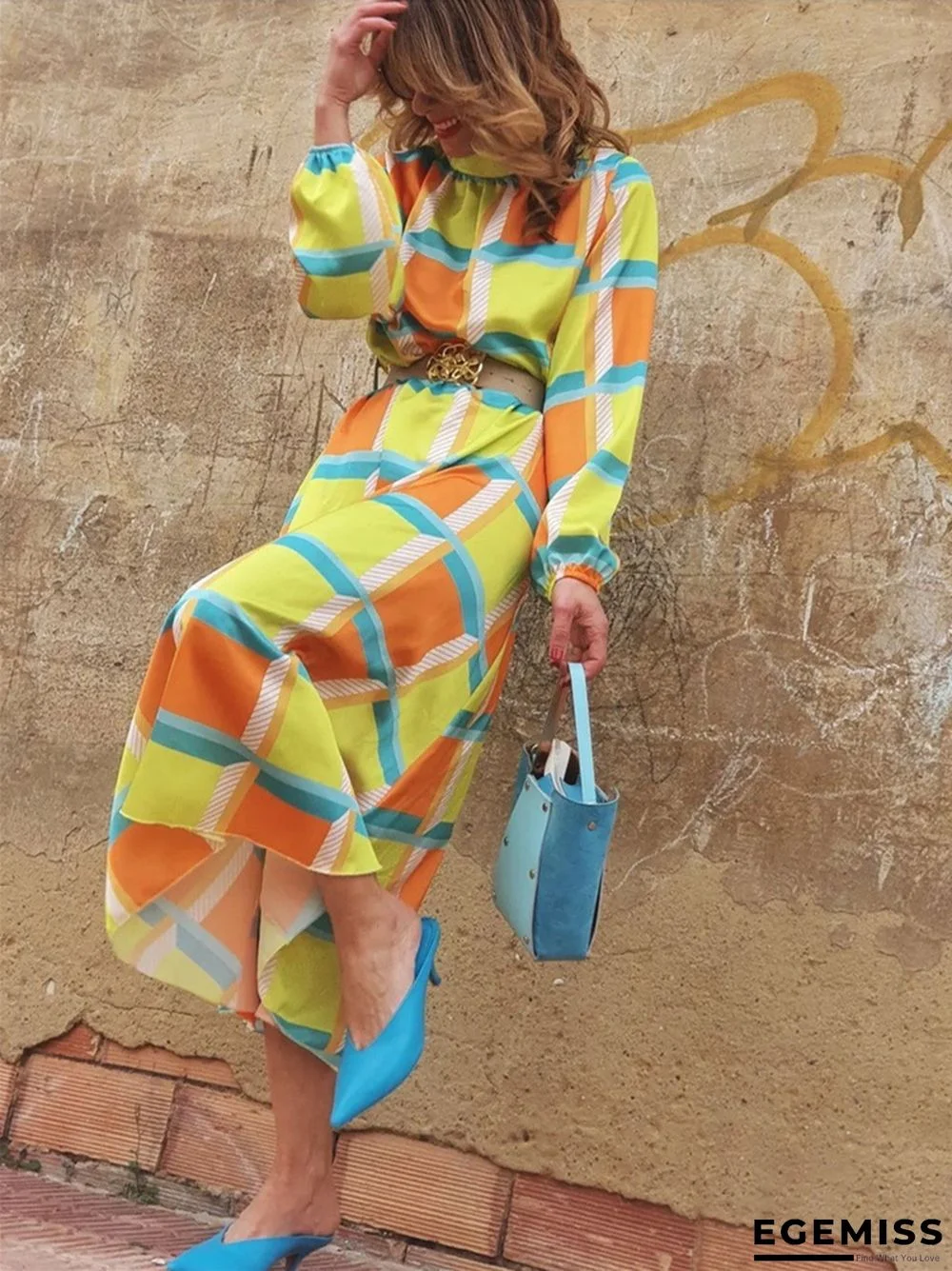 Casual and Loose Print A-line Dress with Waist Reduction | EGEMISS