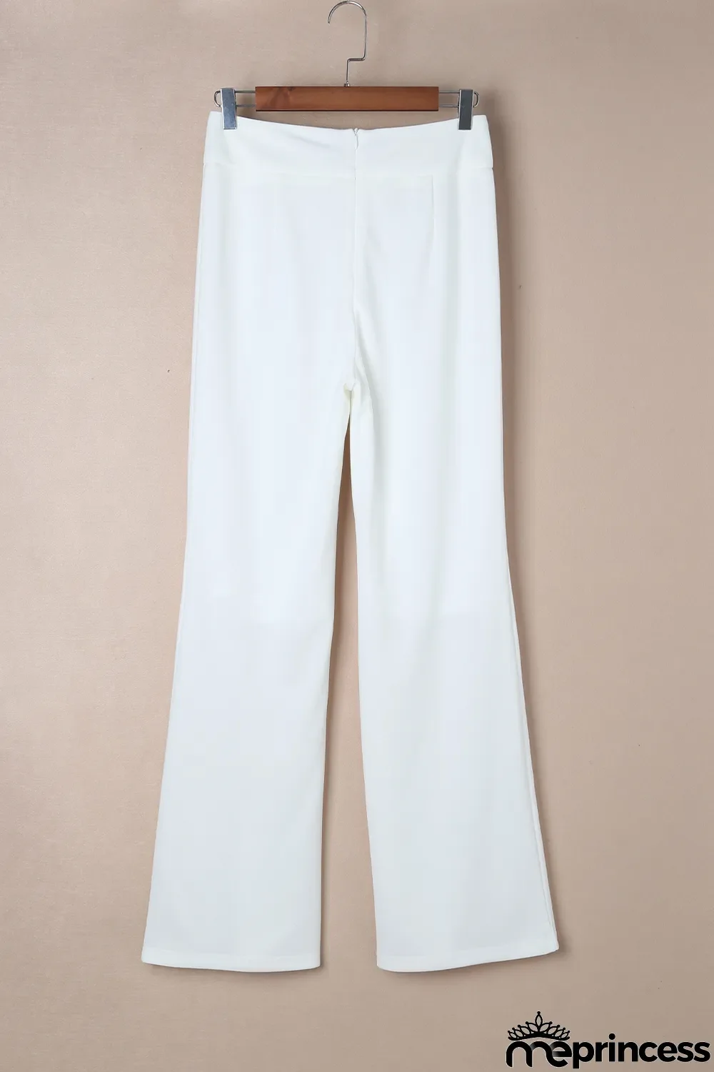 White Wavy Plunge High Waist Wide Leg Pants