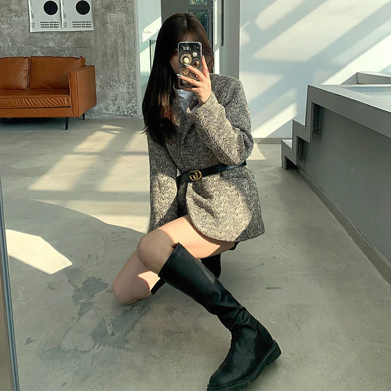 2021 New Women Knee High Boots Stretch Leather Sock Boots Slim Fit Flat Botas Mujer Autumn Long Boot Casual Bota Feminina