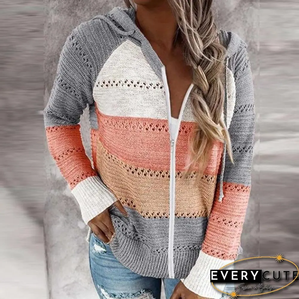 Hollow Knitting Color Joint Knitting Top