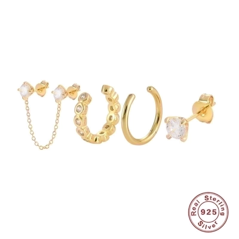 1 Set 925 Sterling Silver Gem Geometric Earrings Ear Studs