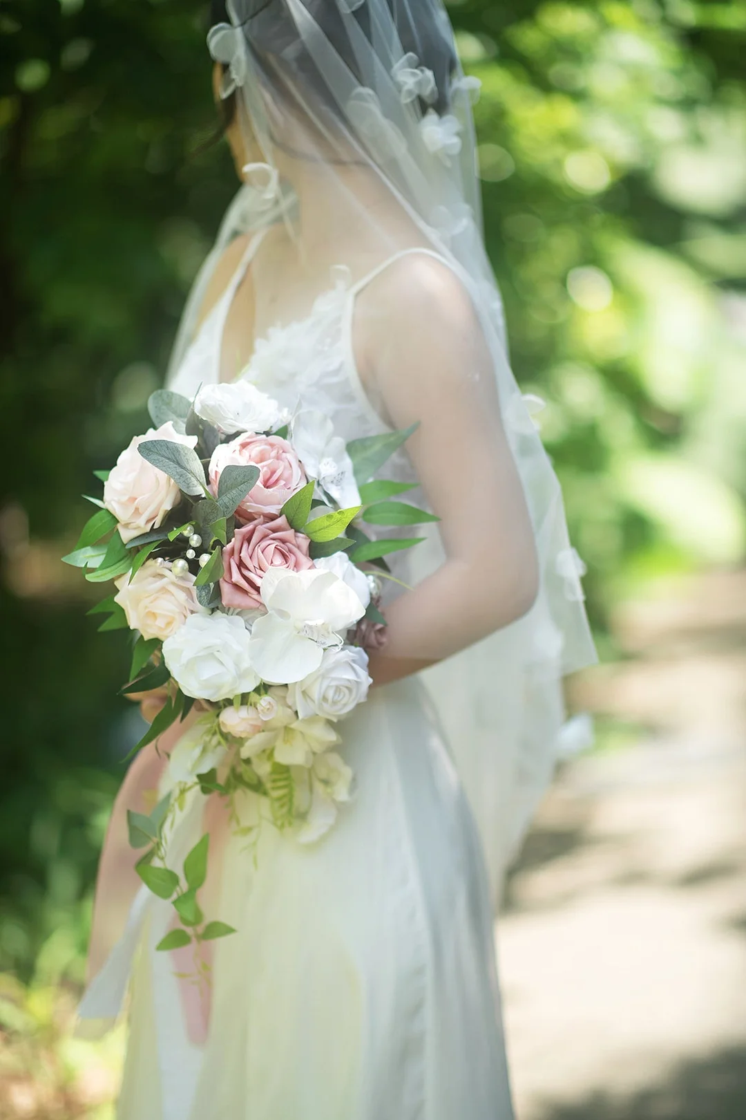Standard Cascade Bridal Bouquet in Dusty Rose & Ivory