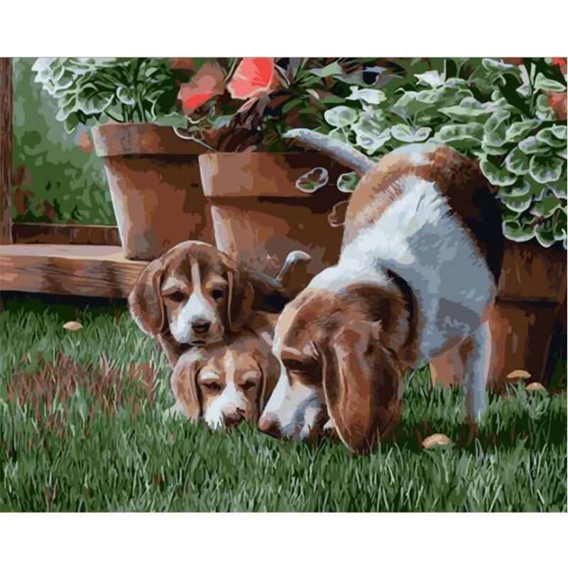 

Dog And Two Puppies – Paint By Numbers - 40*50CM, 501 Original
