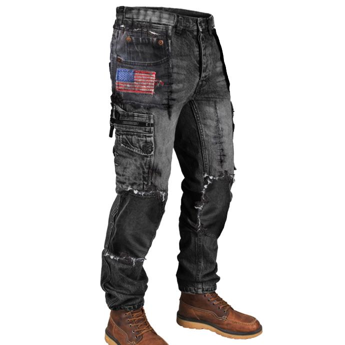 Retro Mens Multi Pocket Outdoor Casual Jeans