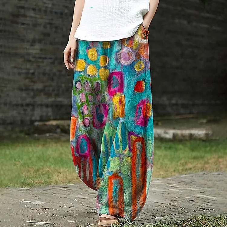 Retro colorful geometric print casual Pants