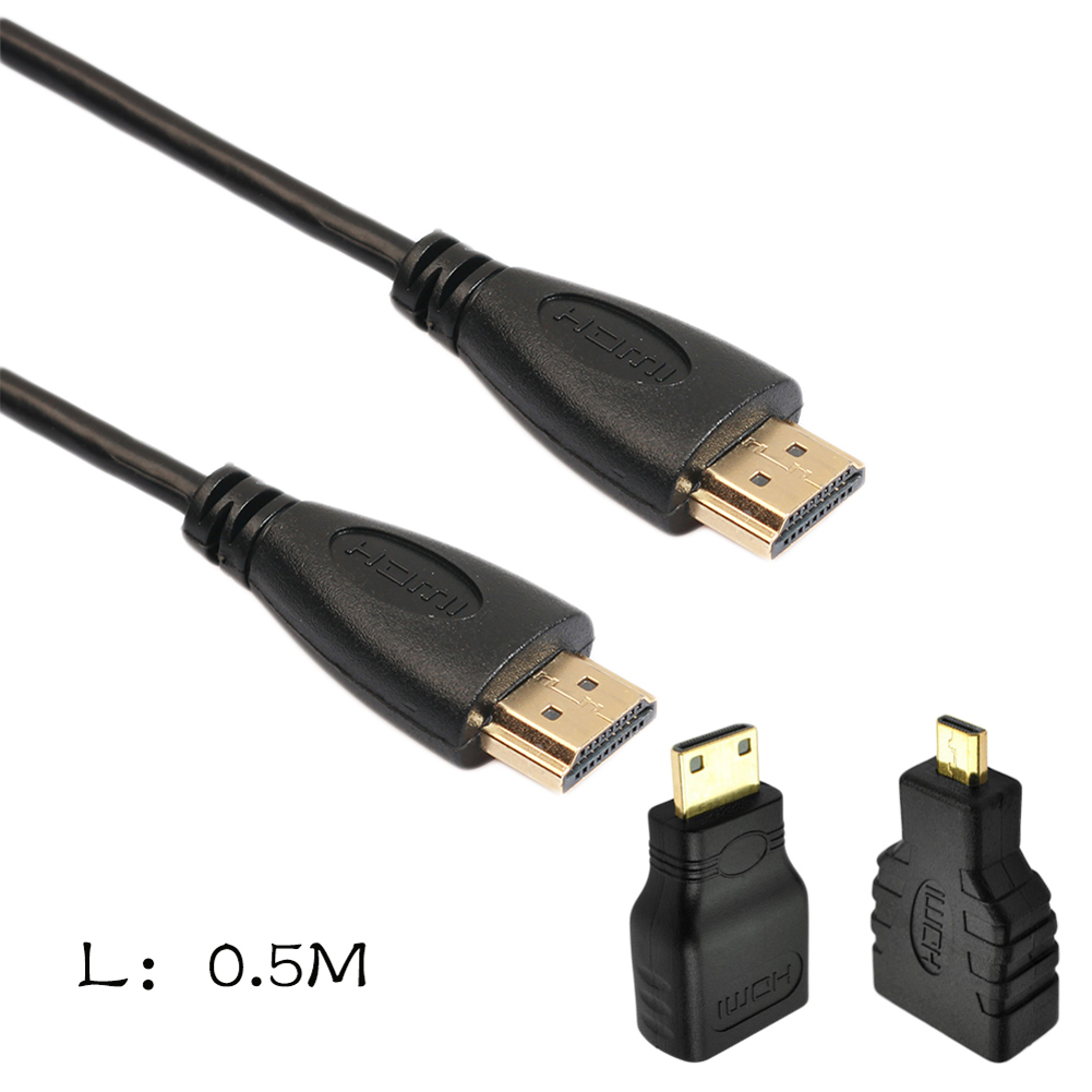 

High Speed HDMI-compatible to HDMI-compatible Male Cable + Micro HDMI-compatible Adaptor+ Mini HDMI-compatible Adapter, 0.5m, 501 Original