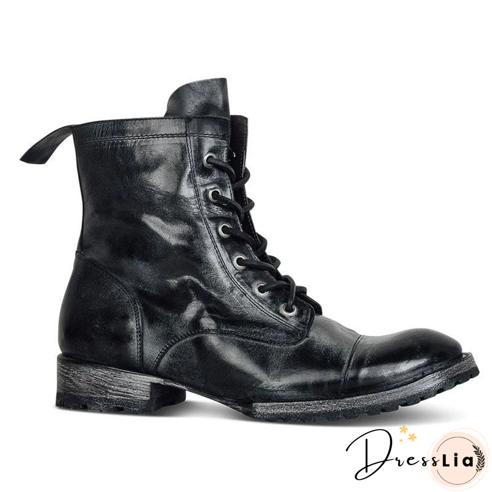 Vintage Genuine Leather Lace Up Boots