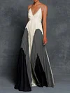 Split-Joint Contrast Color Sleeveless Maxi Dresses