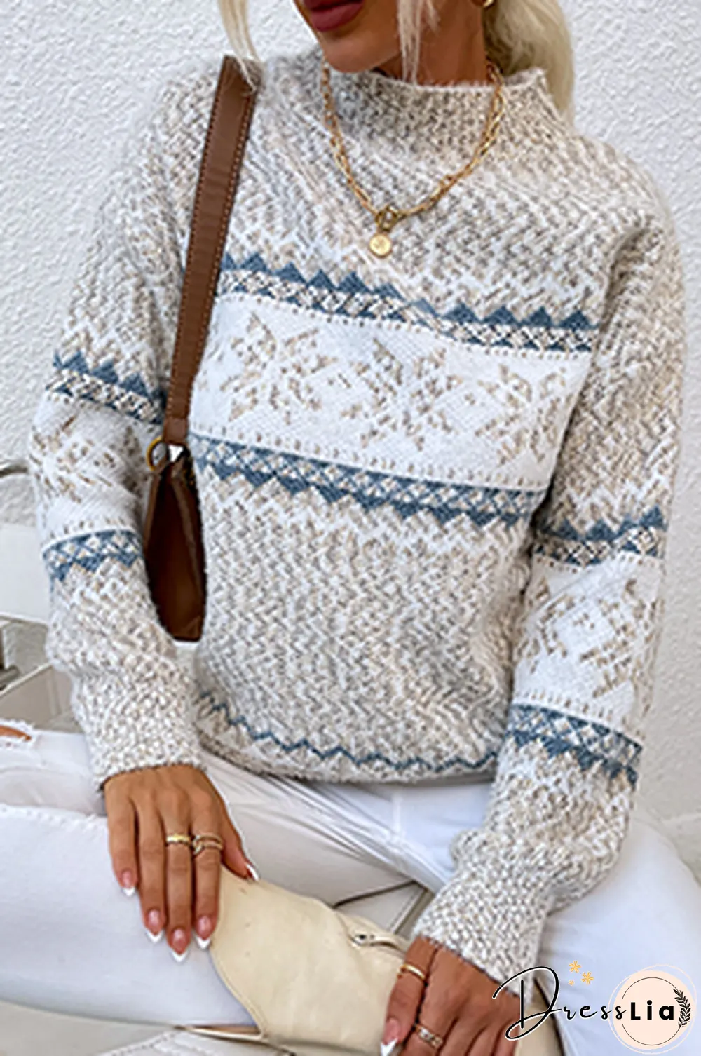 Casual Snowflakes Basic Half A Turtleneck Tops