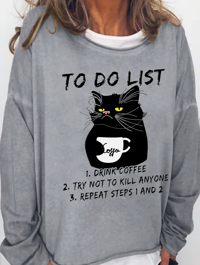 To Do List Funny Cat Printed Women's T-shirt