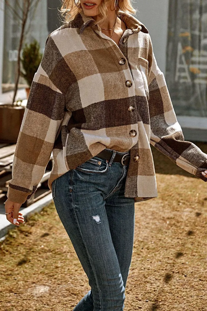 Casual Plaid Print Long Sleeve Coat