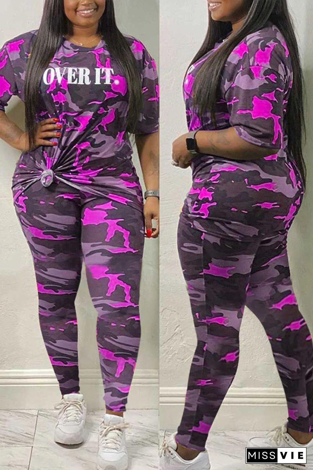 Casual Camouflage Print Plus Size Set