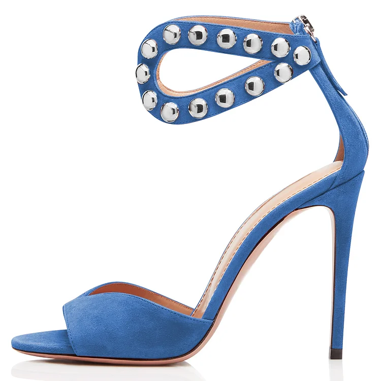 Escarpins bleus à talons aiguilles avec clous Flusfy
