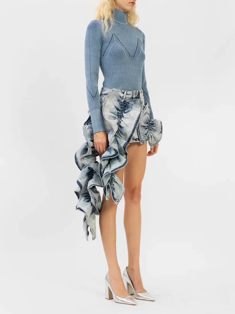 Woherb Woherb Spring New Fashion Temperament Splicing Flounce Pressure Pleated Design Sense High Waist Show Thin Skirt A Word Skirt-Outfit Ideas